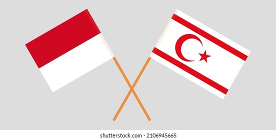 Crossed flags of Monaco and Northern Cyprus. Official colors. Correct proportion