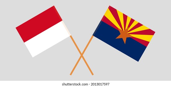 Crossed flags of Monaco and the State of Arizona. Official colors. Correct proportion