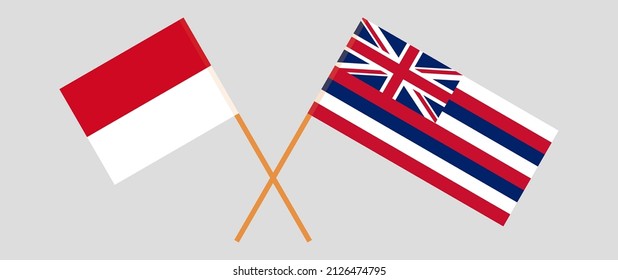Crossed flags of Monaco and The State Of Hawaii. Official colors. Correct proportion. Vector illustration
