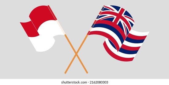 Crossed flags of Monaco and The State Of Hawaii. Official colors. Correct proportion. Vector illustration
