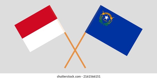 Crossed flags of Monaco and The State of Nevada. Official colors. Correct proportion