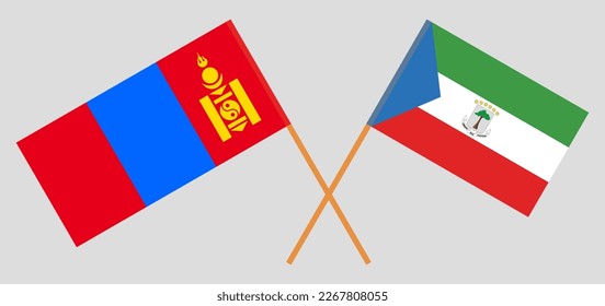 Banderas cruzadas de Mongolia y Guinea Ecuatorial. Colores oficiales. Proporción correcta. Ilustración del vector
