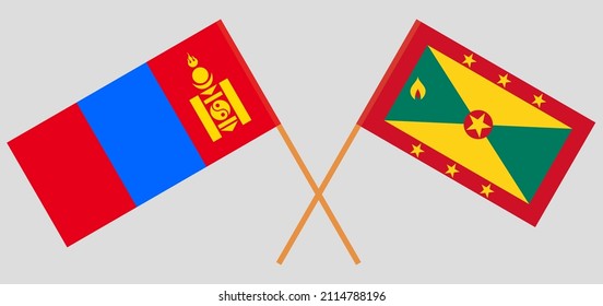 Banderas cruzadas de Mongolia y Granada. Colores oficiales. Proporción correcta. Ilustración del vector
