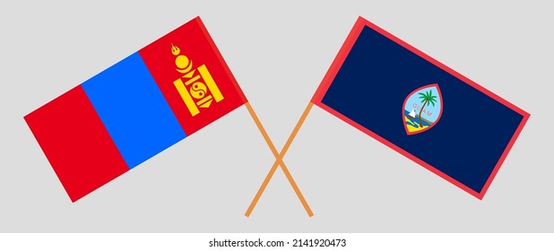 Crossed flags of Mongolia and Guam. Official colors. Correct proportion. Vector illustration
