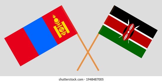 Banderas cruzadas de Mongolia y Kenia. Colores oficiales. Proporción correcta