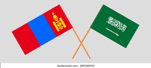 Crossed flags of Mongolia and the Kingdom of Saudi Arabia