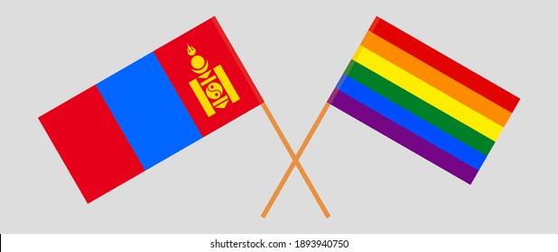 Crossed flags of Mongolia and LGBTQ
