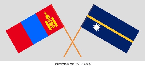 Banderas cruzadas de Mongolia y Nauru. Colores oficiales. Proporción correcta. Ilustración del vector
