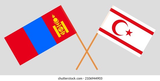 Crossed flags of Mongolia and Northern Cyprus. Official colors. Correct proportion