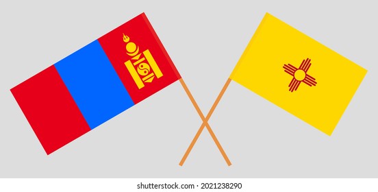 Crossed flags of Mongolia and the State of New Mexico. Official colors. Correct proportion