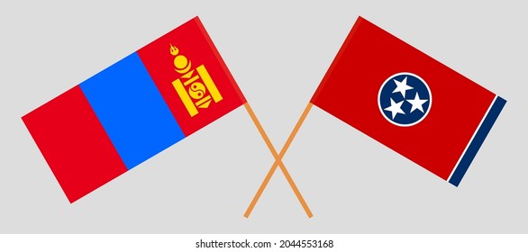 Crossed flags of Mongolia and the State of Tennessee. Official colors. Correct proportion