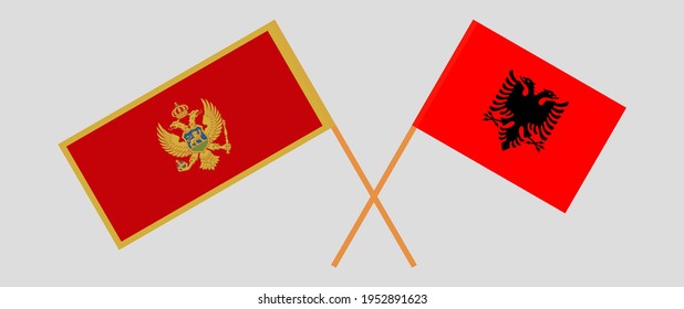 Crossed flags of Montenegro and Albania. Official colors. Correct proportion