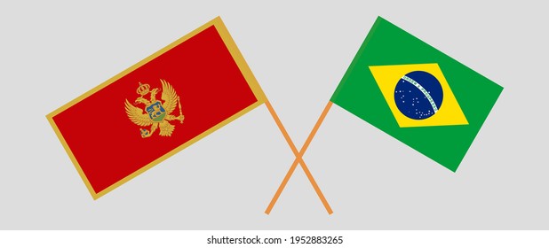 Crossed flags of Montenegro and Brazil. Official colors. Correct proportion