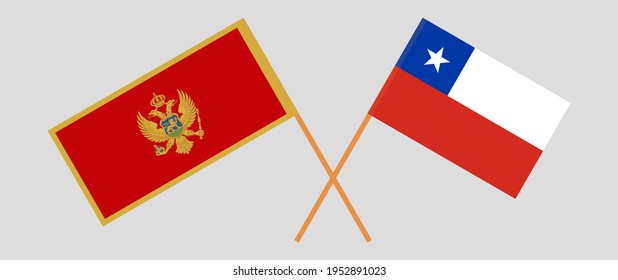 Crossed flags of Montenegro and Chile. Official colors. Correct proportion