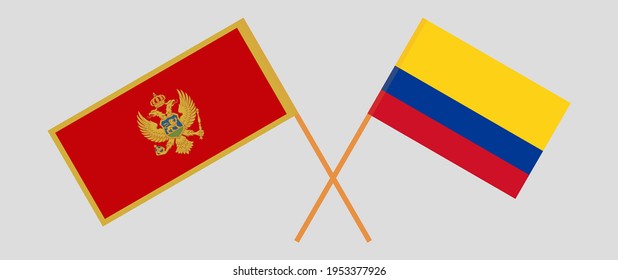 Crossed flags of Montenegro and Colombia. Official colors. Correct proportion