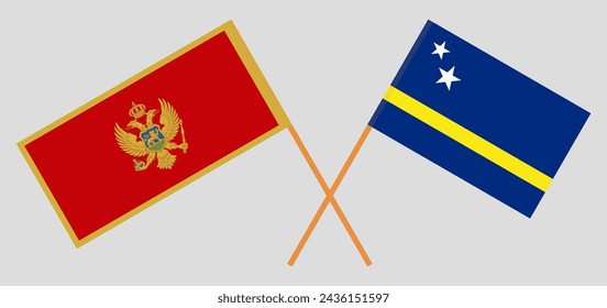 Crossed flags of Montenegro and Country of Curacao. Official colors. Correct proportion. Vector illustration
