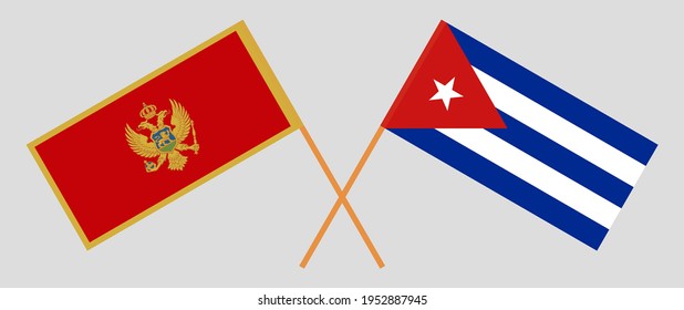 Crossed flags of Montenegro and Cuba. Official colors. Correct proportion