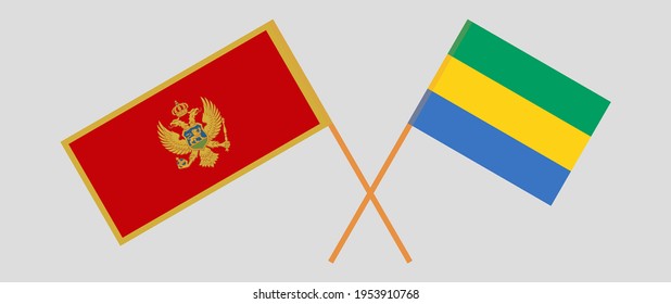 Crossed flags of Montenegro and Gabon. Official colors. Correct proportion