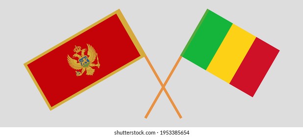 Crossed flags of Montenegro and Mali. Official colors. Correct proportion