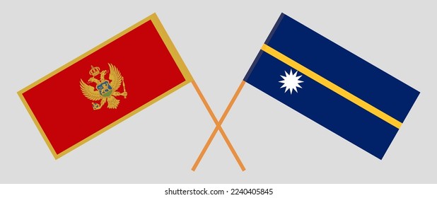 Crossed flags of Montenegro and Nauru. Official colors. Correct proportion. Vector illustration
