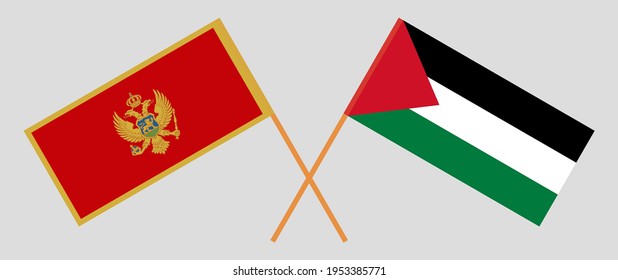  Crossed flags of Montenegro and Palestine. Official colors. Correct proportion