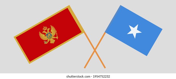 Crossed flags of Montenegro and Somalia. Official colors. Correct proportion