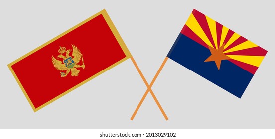 Crossed flags of Montenegro and the State of Arizona. Official colors. Correct proportion