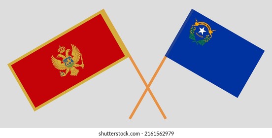 Crossed flags of Montenegro and The State of Nevada. Official colors. Correct proportion