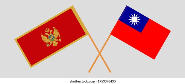 Crossed flags of Montenegro and Taiwan. Official colors. Correct proportion