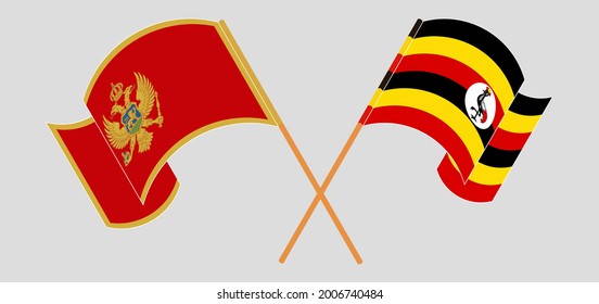 Crossed flags of Montenegro and Uganda. Official colors. Correct proportion