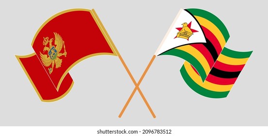 Crossed flags of Montenegro and Zimbabwe. Official colors. Correct proportion