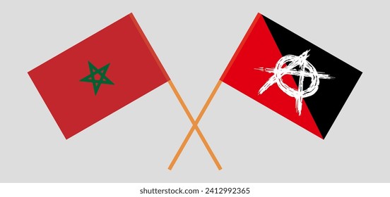 Crossed flags of Morocco and anarchy. Official colors. Correct proportion. Vector illustration
