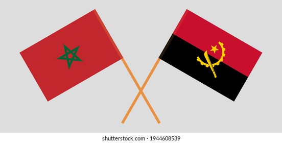 Crossed flags of Morocco and Angola. Official colors. Correct proportion
