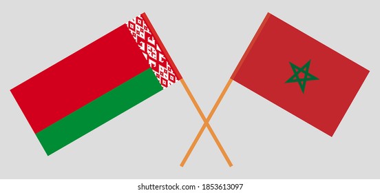 Crossed flags of Morocco and Belarus