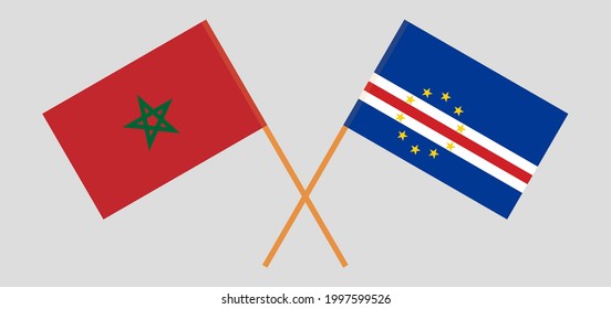 Crossed flags of Morocco and Cape Verde. Official colors. Correct proportion