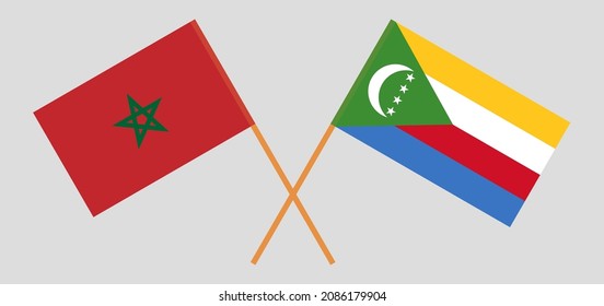 Crossed flags of Morocco and the Comoros. Official colors. Correct proportion