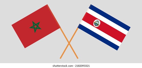 Crossed flags of Morocco and Costa Rica. Official colors. Correct proportion. Vector illustration
