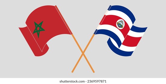 Crossed flags of Morocco and Costa Rica. Official colors. Correct proportion. Vector illustration
