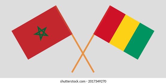 Crossed flags of Morocco and Guinea. Official colors. Correct proportion