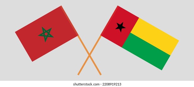 Crossed flags of Morocco and Guinea-Bissau. Official colors. Correct proportion. Vector illustration

