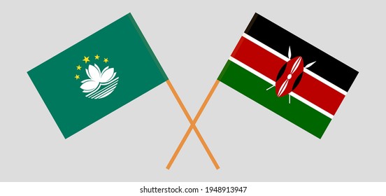 Crossed flags of Morocco and Kenya. Official colors. Correct proportion