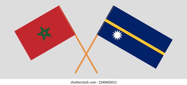 Crossed flags of Morocco and Nauru. Official colors. Correct proportion. Vector illustration
