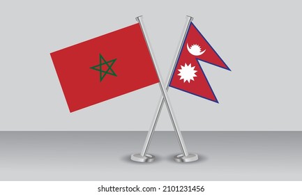 Crossed flags of Morocco and Nepal. Official colors. Correct proportion. Banner design