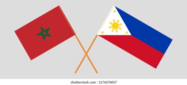 Crossed flags of Morocco and the Philippines. Official colors. Correct proportion. Vector illustration
