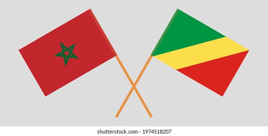 Crossed flags of Morocco and Republic of the Congo. Official colors. Correct proportion