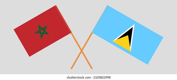 Crossed flags of Morocco and Saint Lucia. Official colors. Correct proportion. Vector illustration

