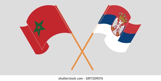 Crossed flags of Morocco and Serbia