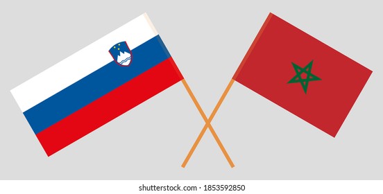 Gekreuzte Flaggen Marokkos und Sloweniens