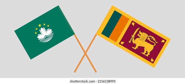 Crossed flags of Morocco and Sri Lanka. Official colors. Correct proportion. Vector illustration
