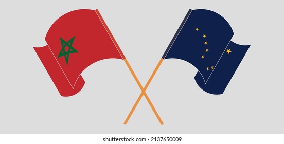 Banderas cruzadas de Marruecos y el estado de Alaska. Colores oficiales. Proporción correcta. Ilustración del vector
